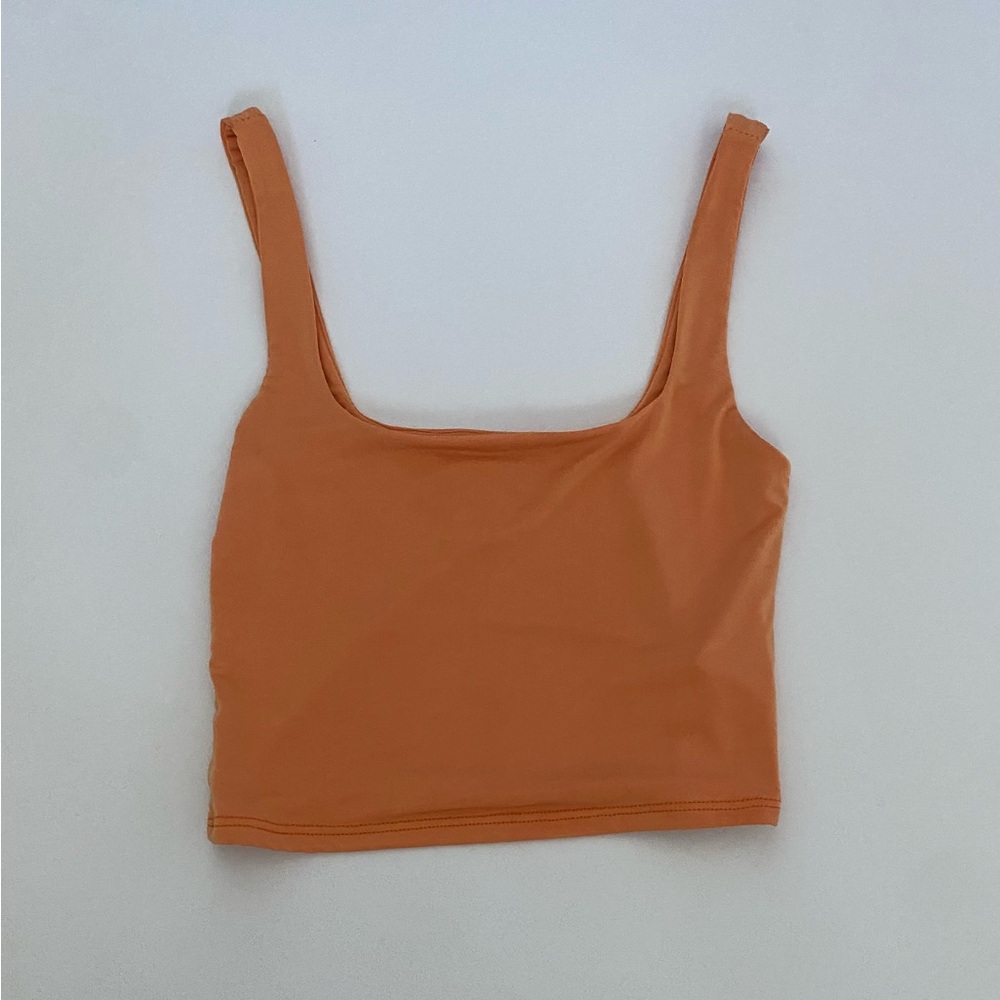 orange square neck cropped tank top